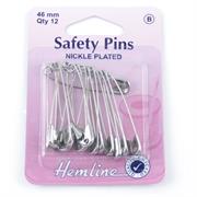 12 safety pins, nickel size 4